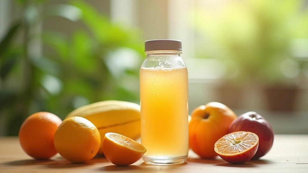 Bouteille d'eau, fruits frais et aliments sains disposés sur une table pour l'énergie optimale
