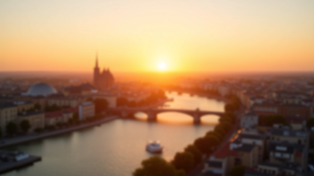 Vue panoramique de Nantes au lever du soleil avec la Loire illuminée par les premières lumières du matin