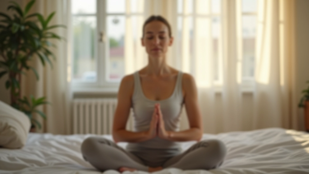 Personne en position de relaxation faisant des exercices de respiration profonde dans une chambre calme