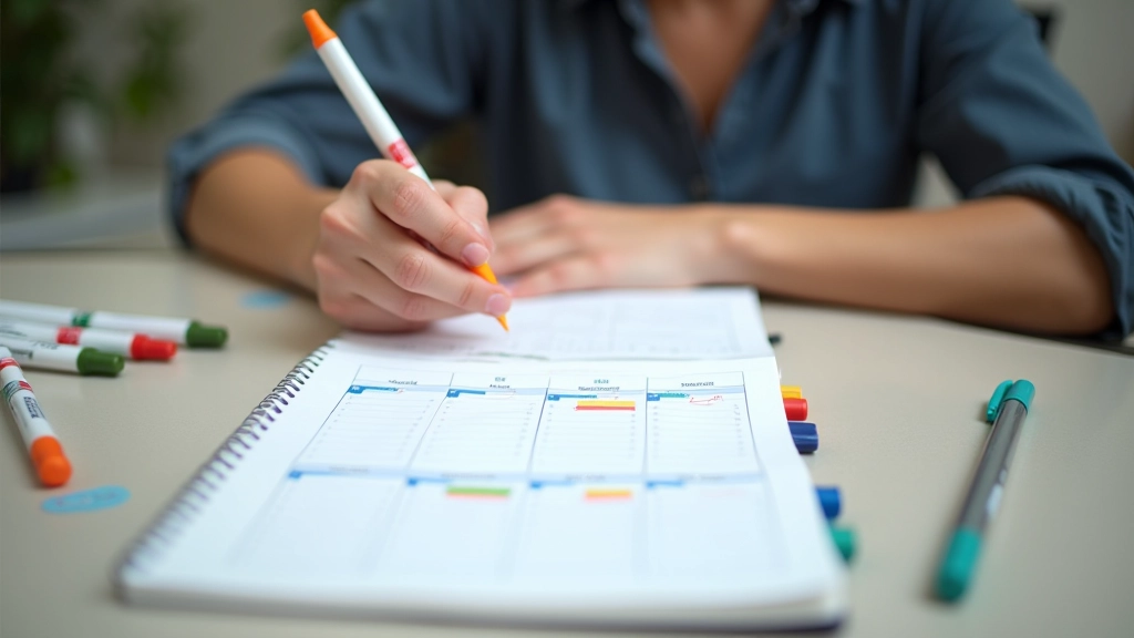 Planification d'agenda avec code couleur montrant heures productives et heures de repos dans une journée