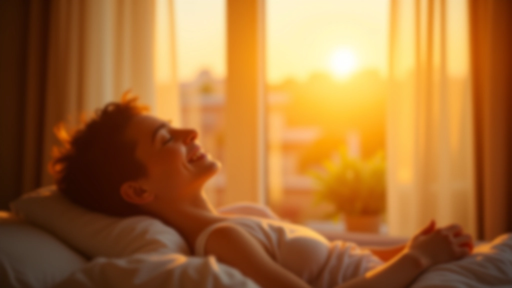 Illustration d'une personne se réveillant naturellement avec la lumière du matin dans une chambre lumineuse