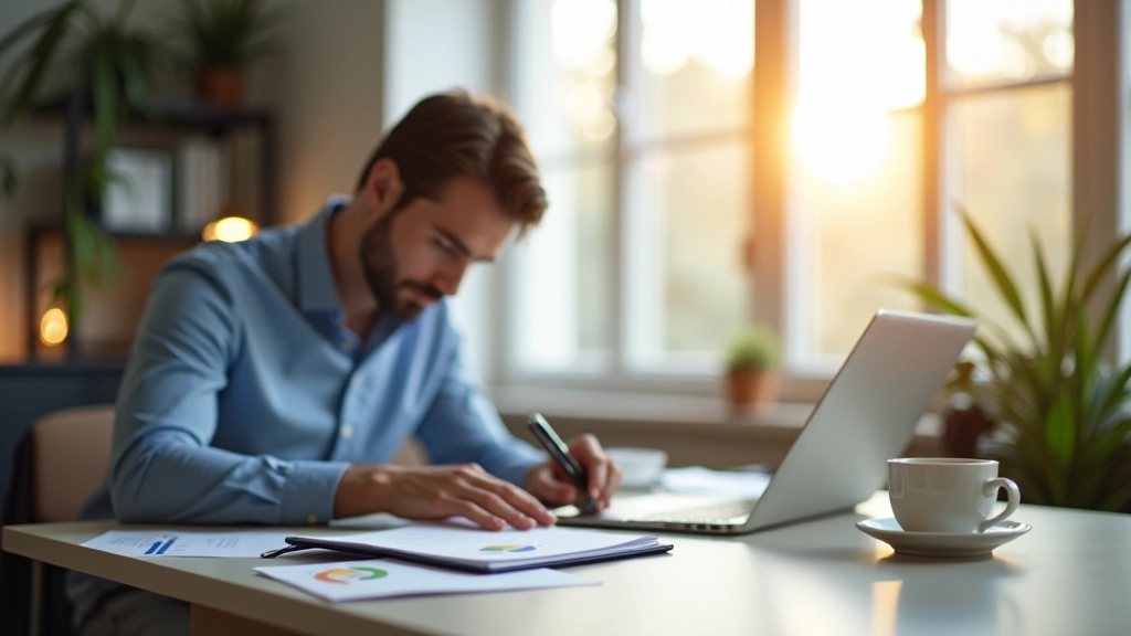 Personne travaillant à son bureau avec un calendrier et des graphiques de productivité visibles